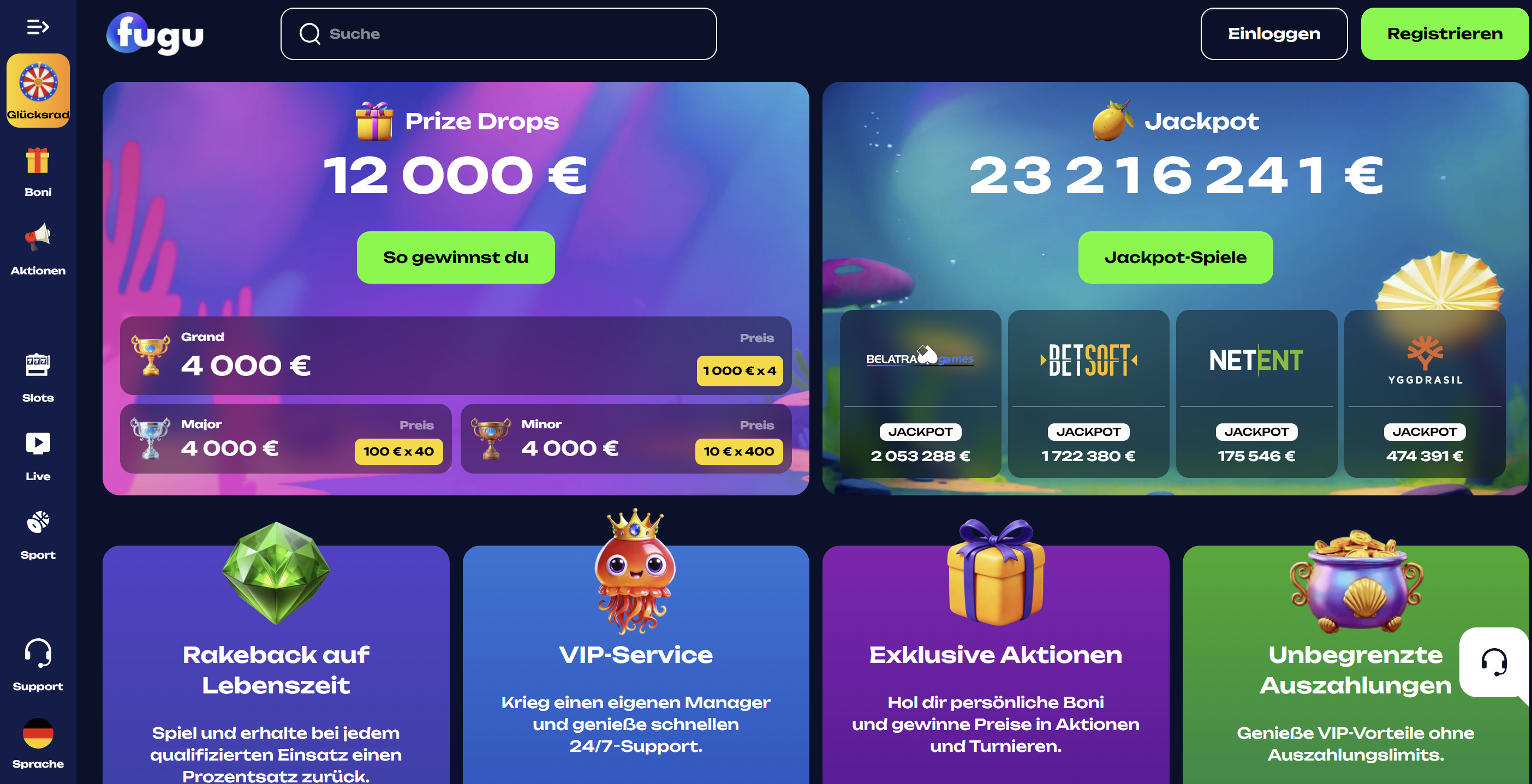 Fugu Casino Aktionen und Jackpots